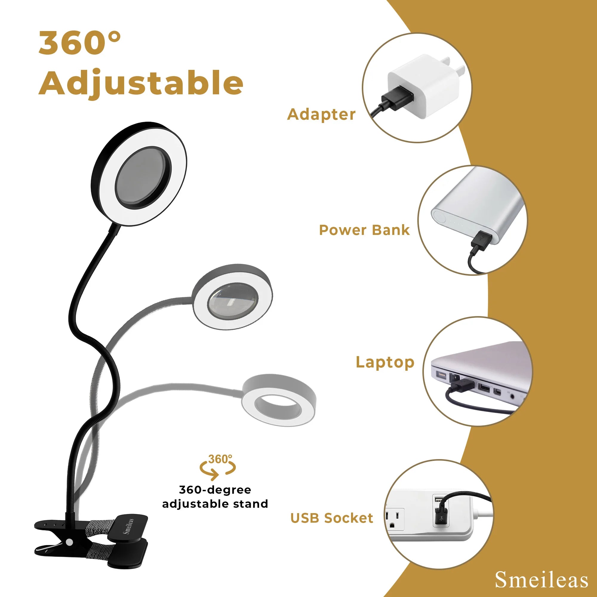 Dimmable LED Magnifying Lamp with Clamp, 3 Color Modes, Adjustable Brightness Desk Light for Reading, Repair, Eye-Care Lamp.