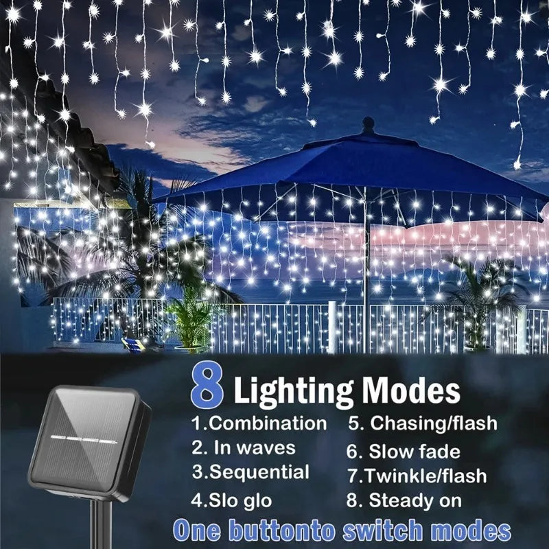 New Solar Icicle LED Lights Waterproof Outdoor Garden Lights 8 Modes Decorative Lamp for Home Party Patio Yard Balcony Decor