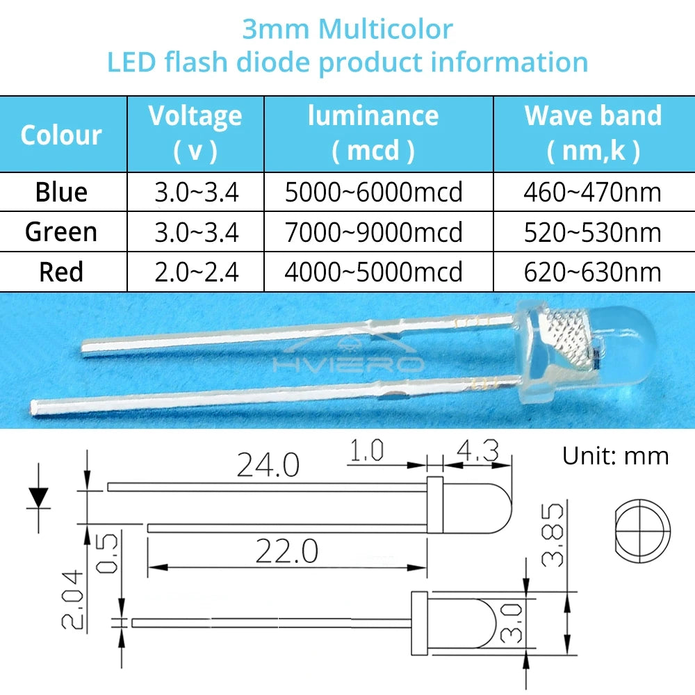 100PCS 3mm Fast Slow RGB Flash Red Blue Yellow Rainbow Multicolor Light Emitting Diode Decoration Billboard Atmosphere LED Lamp