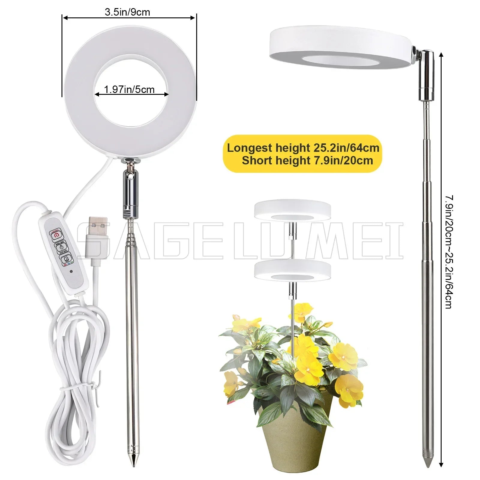 5V Angel Ring LED Grow Lights Full Spectrum Plant Growth Lights Height Adjustable Halo Lamp For Indoor Plants Dimmable Phytolamp
