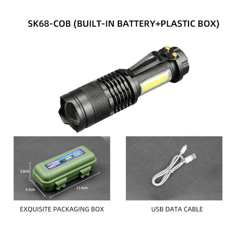 Mini XPE COB Lamp Bead LED Flashlight Use Rechargeable Double Light Source Emergency Flashlight for Hiking Camping Fishing