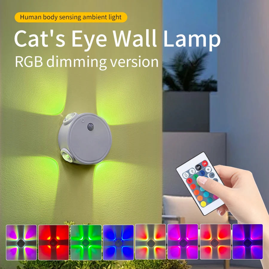 3 Colors/RGB Cat Eye Wall Lamp Motion Sensor Rechargeable 4-Headed Night Light Magnetic Ambient Light for Bedside Closet Bedroom