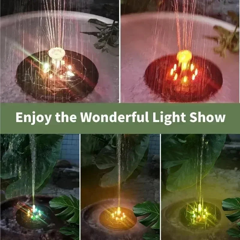 12LED Solar Fountain Water Pump 1200mAh Floating Design with Nozzles & Colorful LED Lights Ideal for Bird Baths Garden Ponds