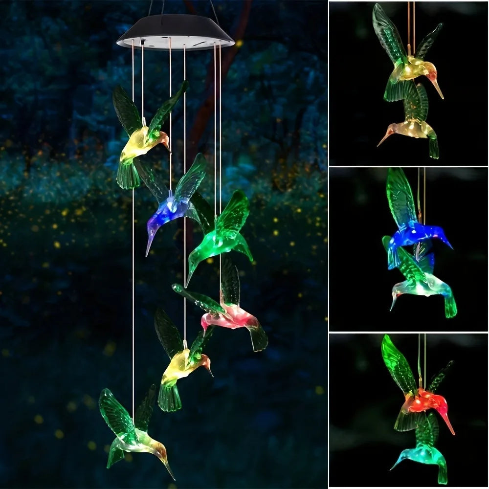 1pc Solar Light Hummingbird Wind Chimes Outdoor Decor Yard Decor For Christmas Gardening Gift Birthday Gift Halloween Decoration