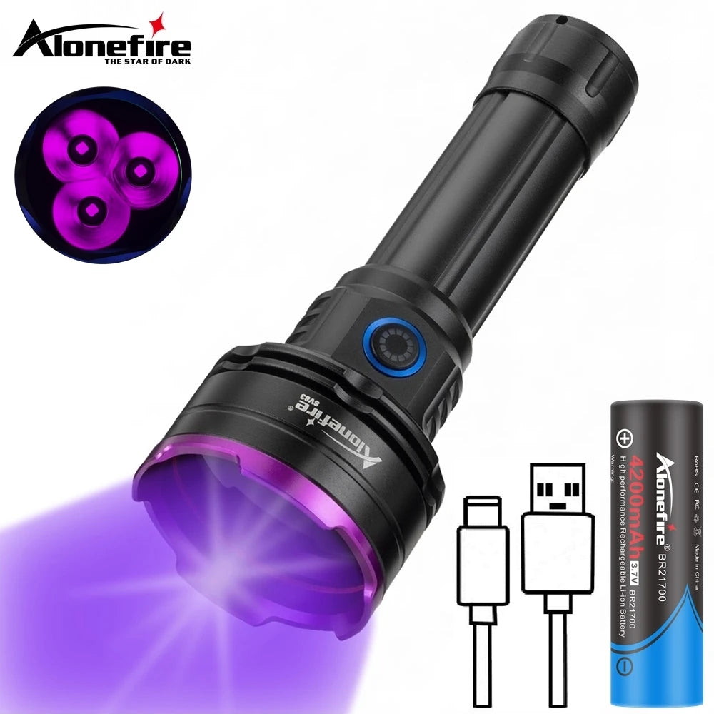 3 Led 30W 365nm/395nm UV Flashlight High Power Ultraviolet Curing Scorpion Money Ore Scorpion Cat Pet Urine Stains Marker Lamp
