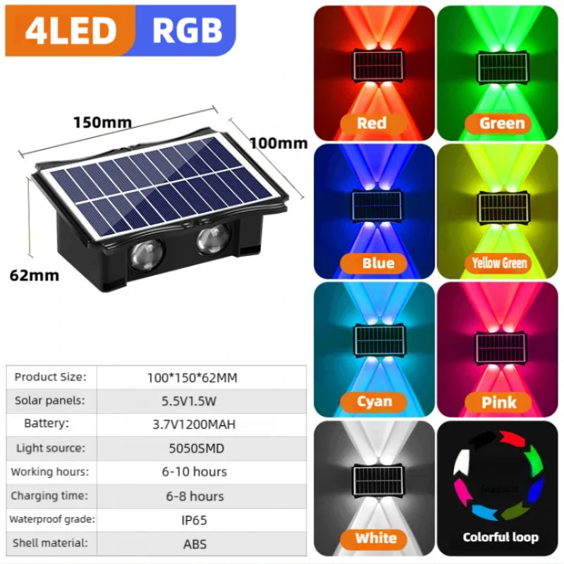 Solar LED Light Wall Lamp Outdoor Waterproof High Brightness Up and Down Luminous Lighting for Outdoor Garden Decoration