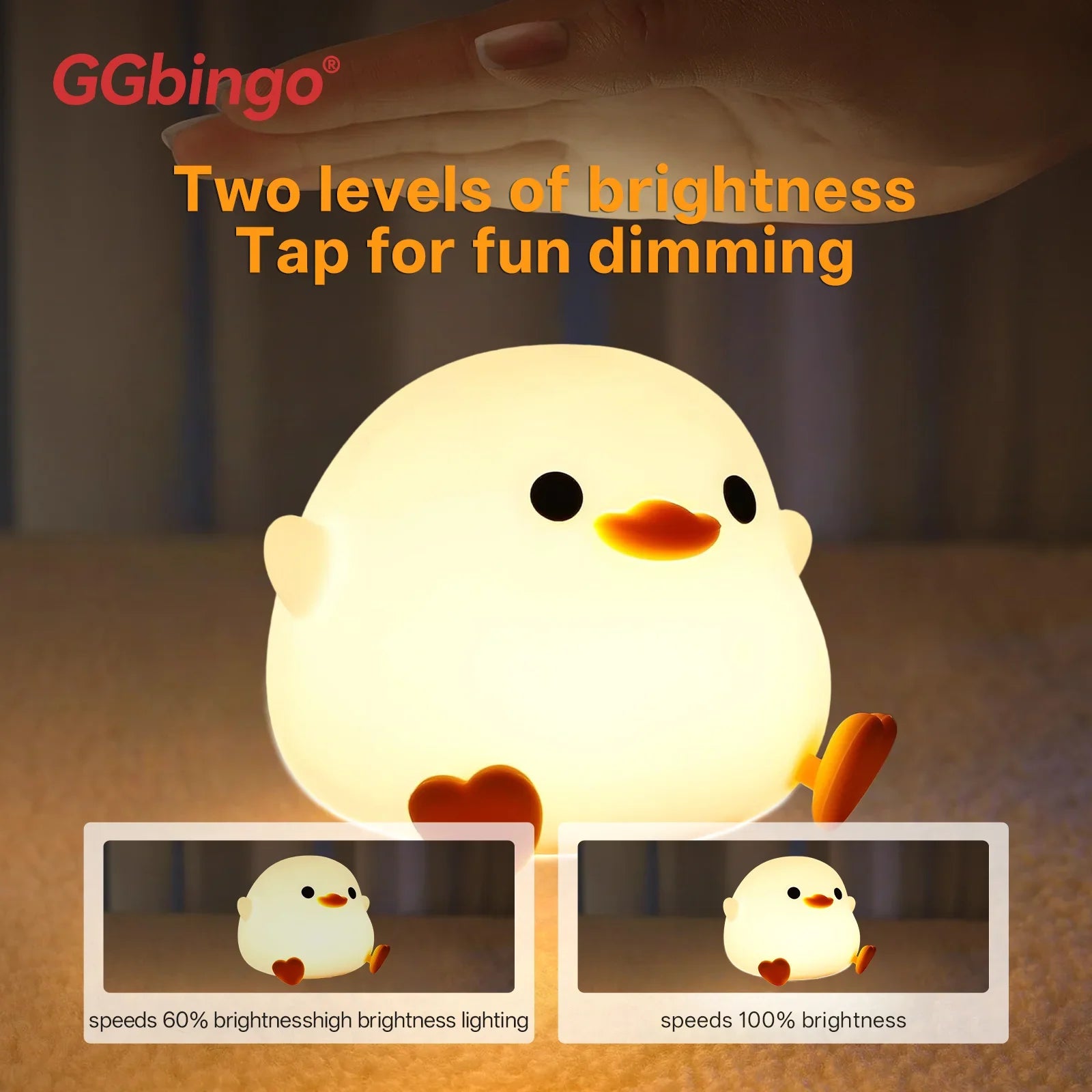 GGbingo Portable Silicone Pat Night Light 3 Brightness Modes ABS Material Rechargeable 1200mAh Battery for Home Travel Bedroom