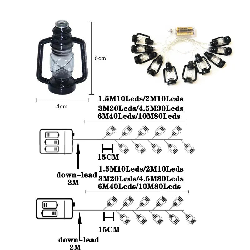 Vintage Kerosene Bottle Fairy Lamp Retro House Lantern String Lights Outdoor Garden Bar Light