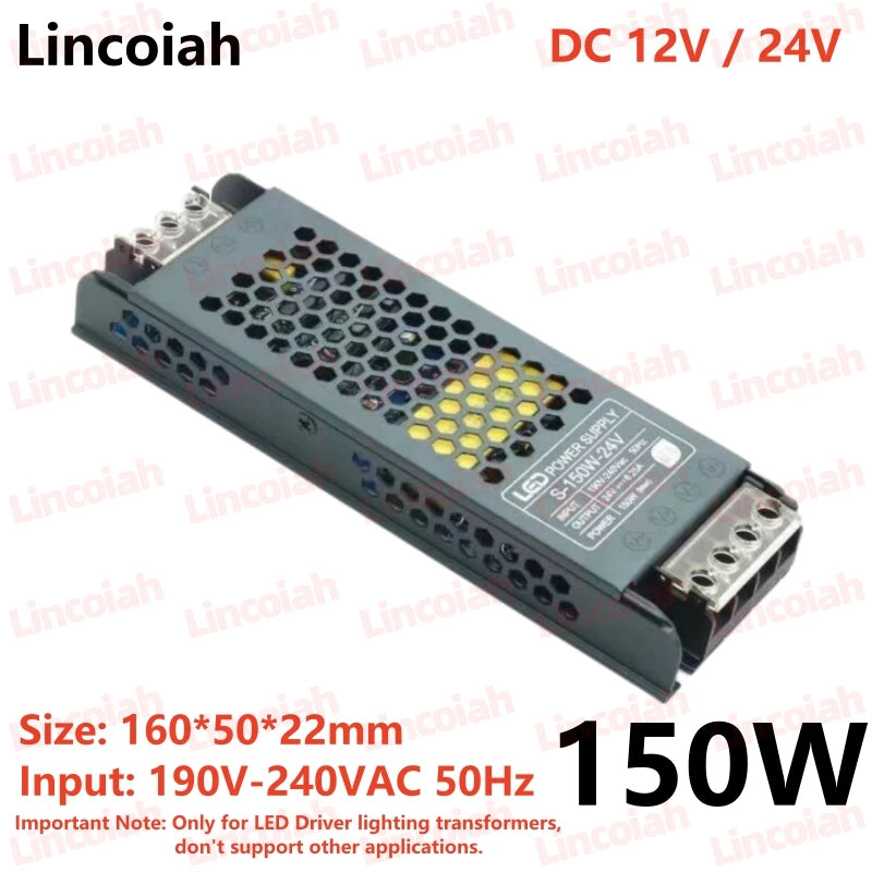 DC 12V 24V LED Power Supply AC190-240V Mute Lighting Transformers 60W 100W 200W 300W 400W LED Light Driver Power Adapter