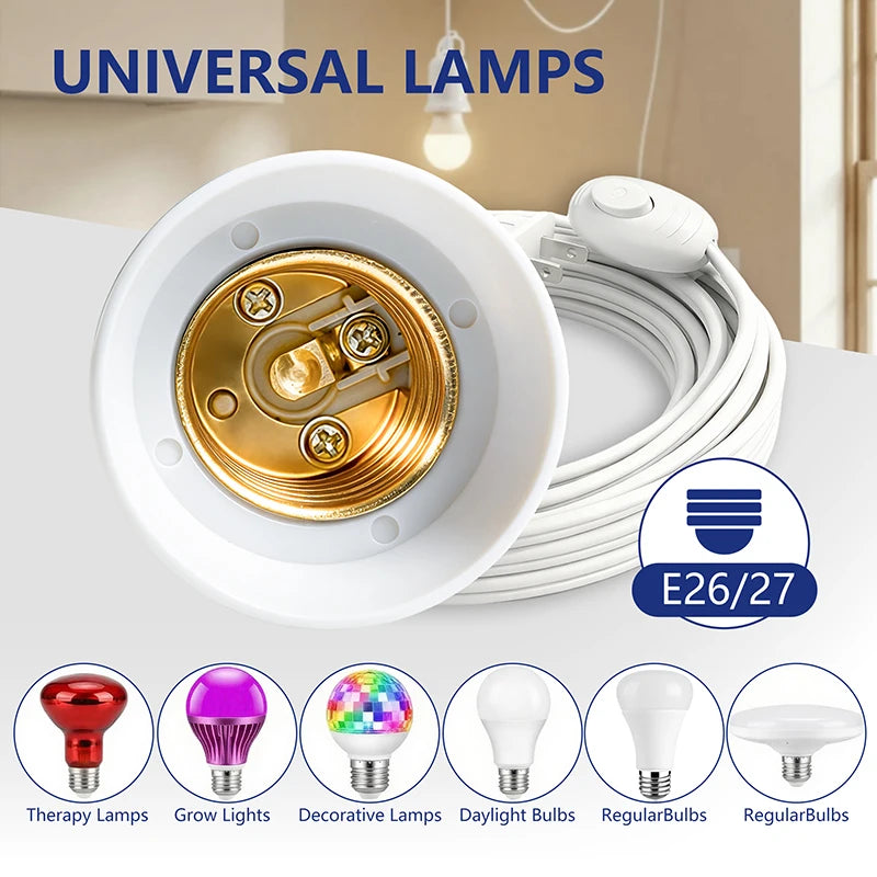 4M E26 E27 US Plug Lamp Base Power Cord Cable Hanging Pendant LED Light Fixture Socket Adapter With Switch Wire
