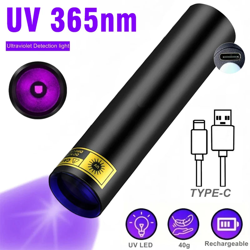Mini 3W 365nm UV Flashlight Charging Ultraviolet Blacklight Torch Manicures CatDog Urine Tinea Money Ore Scorpion Detection lamp