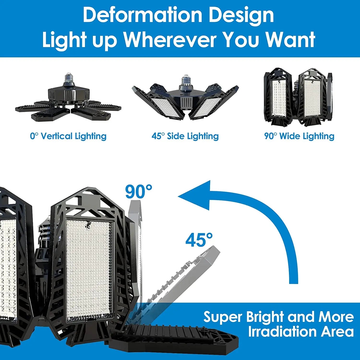 Deformable LED Garage Light with 3/6/7 Adjustable Panel LED Bulb Night Lamp for Workshop Warehouse Shop E26/E27 Ceiling Lighting