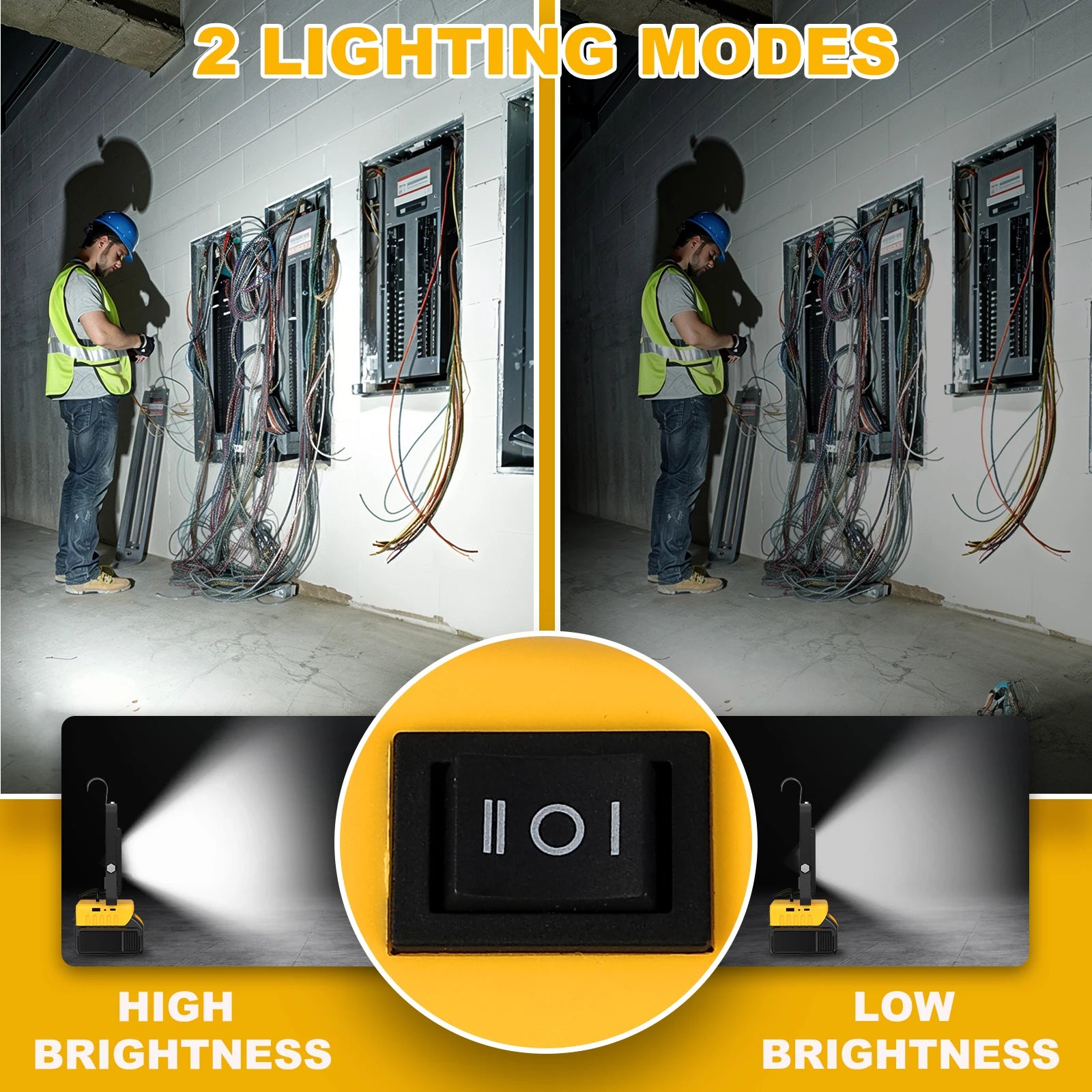 Portable 60W LED Work Light With Hook Handheld Emergency Camping 6000LM Rechargeable Flood Light Compatible With DeWalt Makita