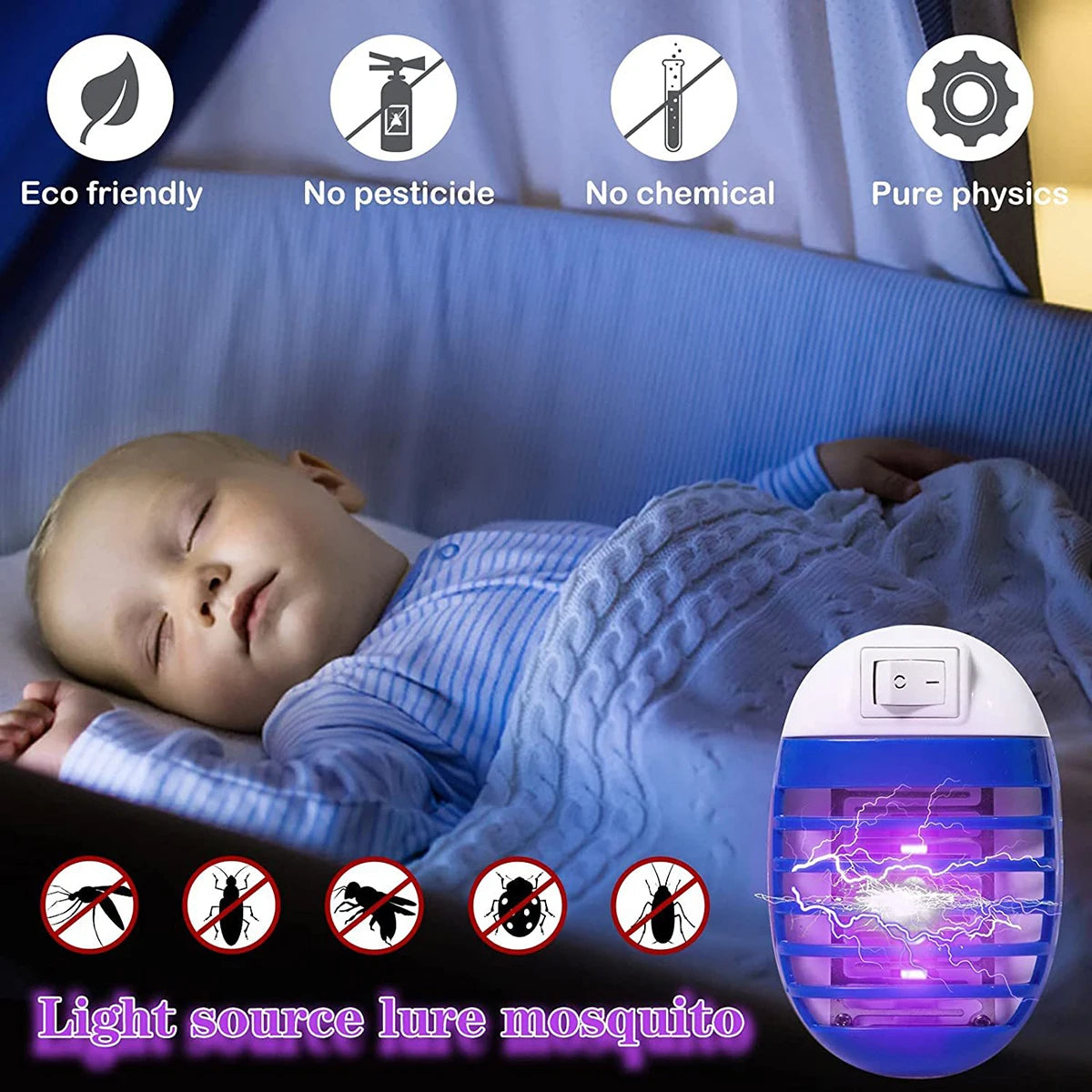 Plug in Bug Zapper Indoor Flying Insect Trap,Electronic Mosquito Zapper Gnat Traps with LED Light for Bedroom,Kitchen,Office