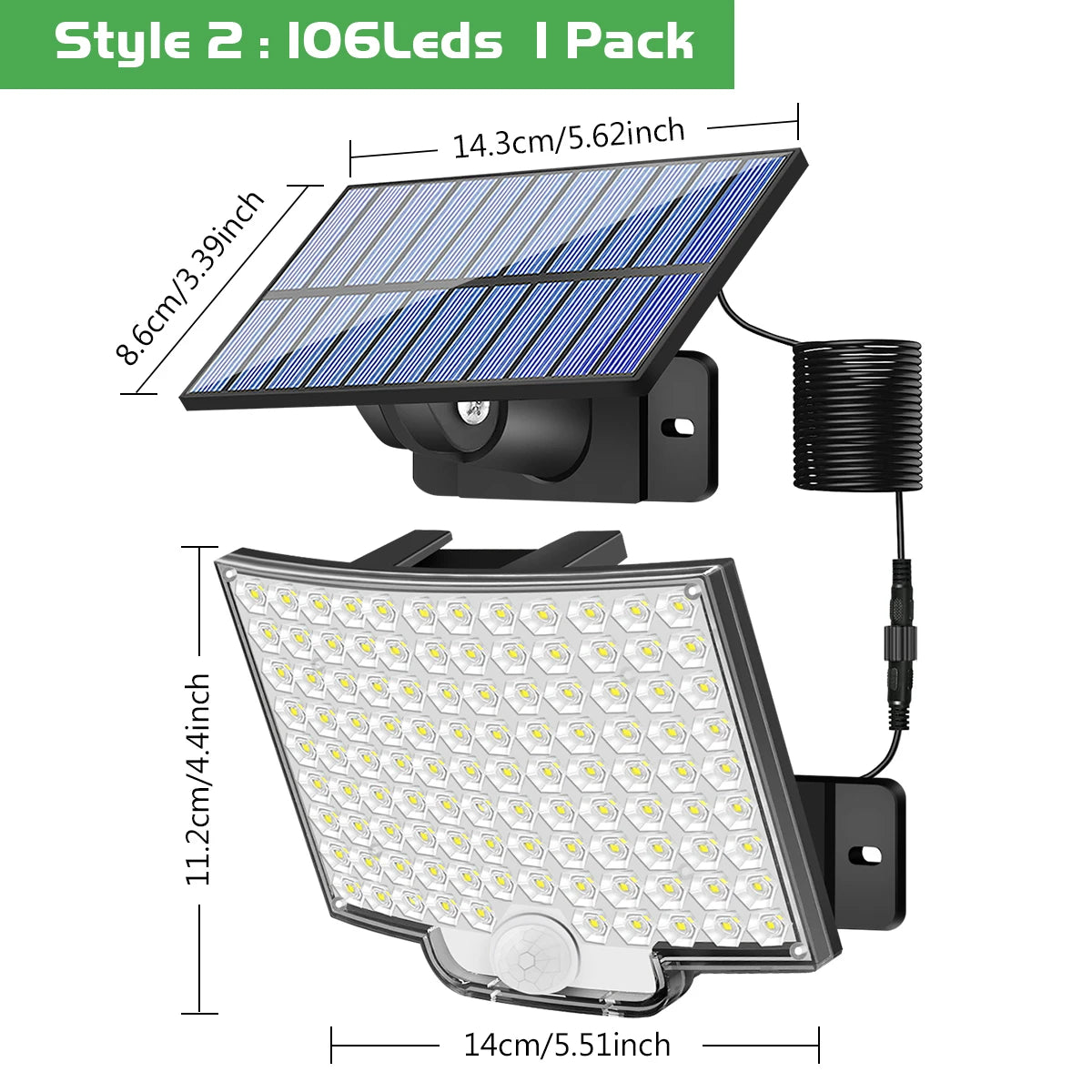 Solar Light for Outdoor 106/122 LED Solar Light Outdoor with Motion Sensor IP65 Waterproof 120° Lighting Angle Solar Wall Light