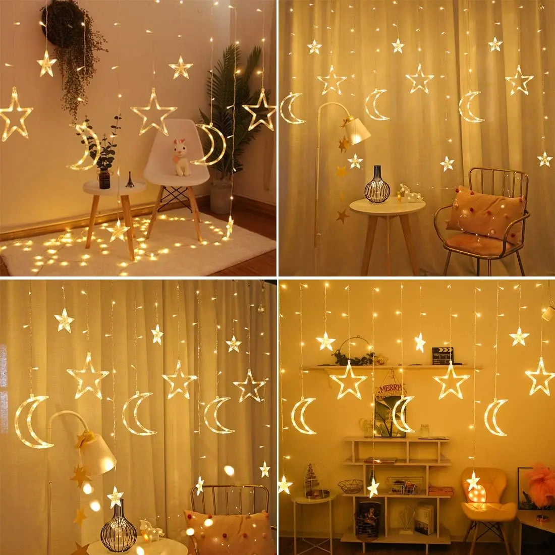 Star Moon String Light Battery Power Christmas Garland Fairy Lamp 3.5m LED Curtain Light for Garden Wedding Party Festival Decor