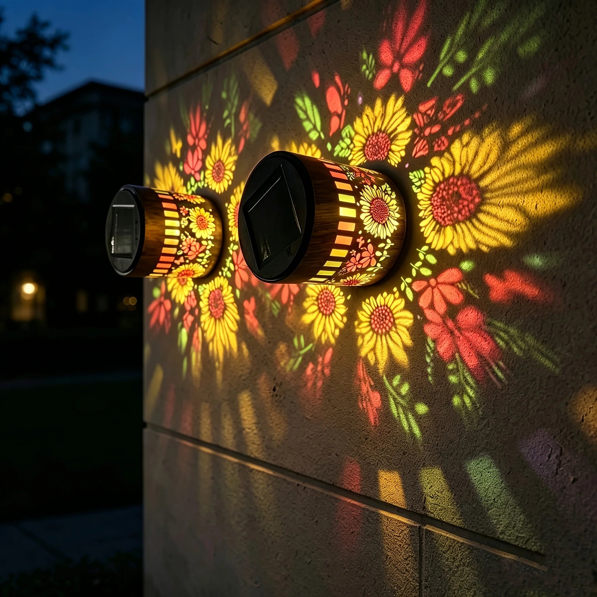 2 Pack Solar Fence Lights, Metal Solar Outdoor Deck/Step Wall Lights, Christmas Decorative Lights, Painted Sunflower Lanterns, Suitable for Garden Columns, Patios, Backyards And Courtyards, Fairy Tale Garden Decorative Light