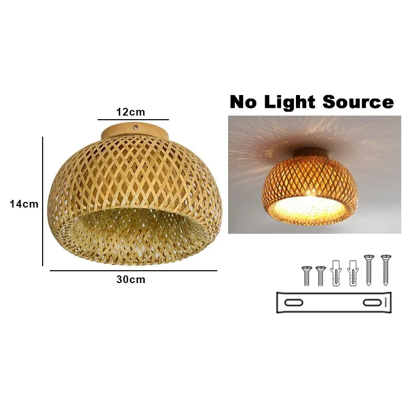 Retro Led Bamboo Woven Ceiling Lamp Corridor Aisle Living Room Ceiling Light E27 Woven Lamps Decorative Fixtures