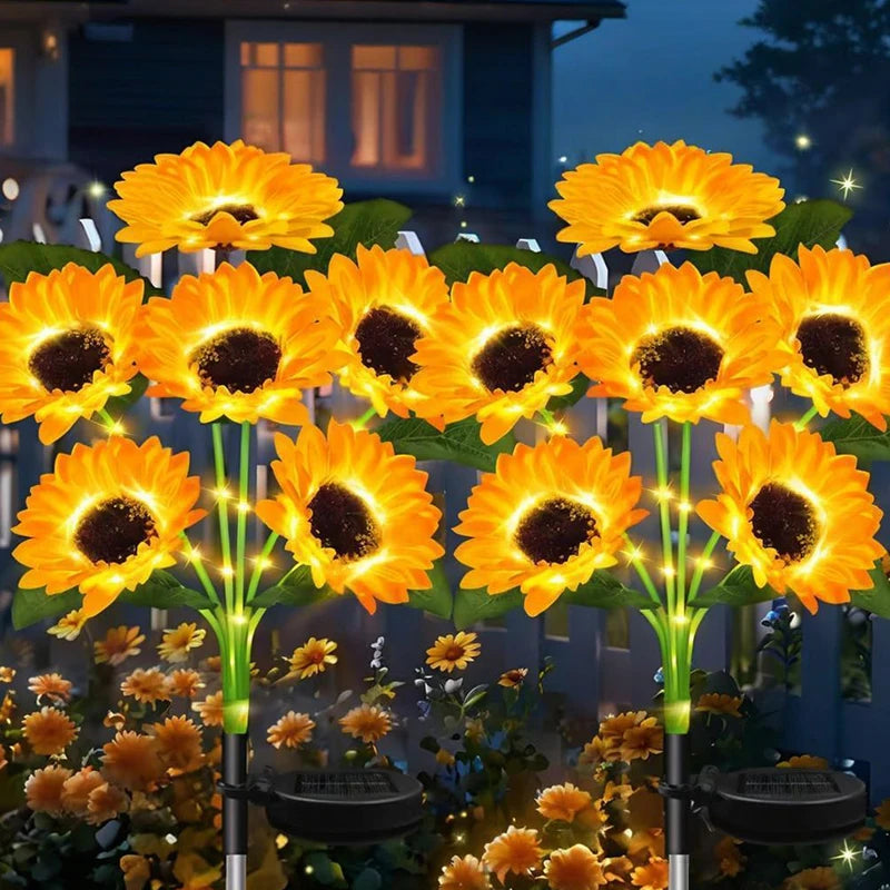Solar Powered LED Sunflower Lights Outdoor Decorative Garden Pathway Lights Waterproof Patio Balcony Yard Lawn Solar Lamp