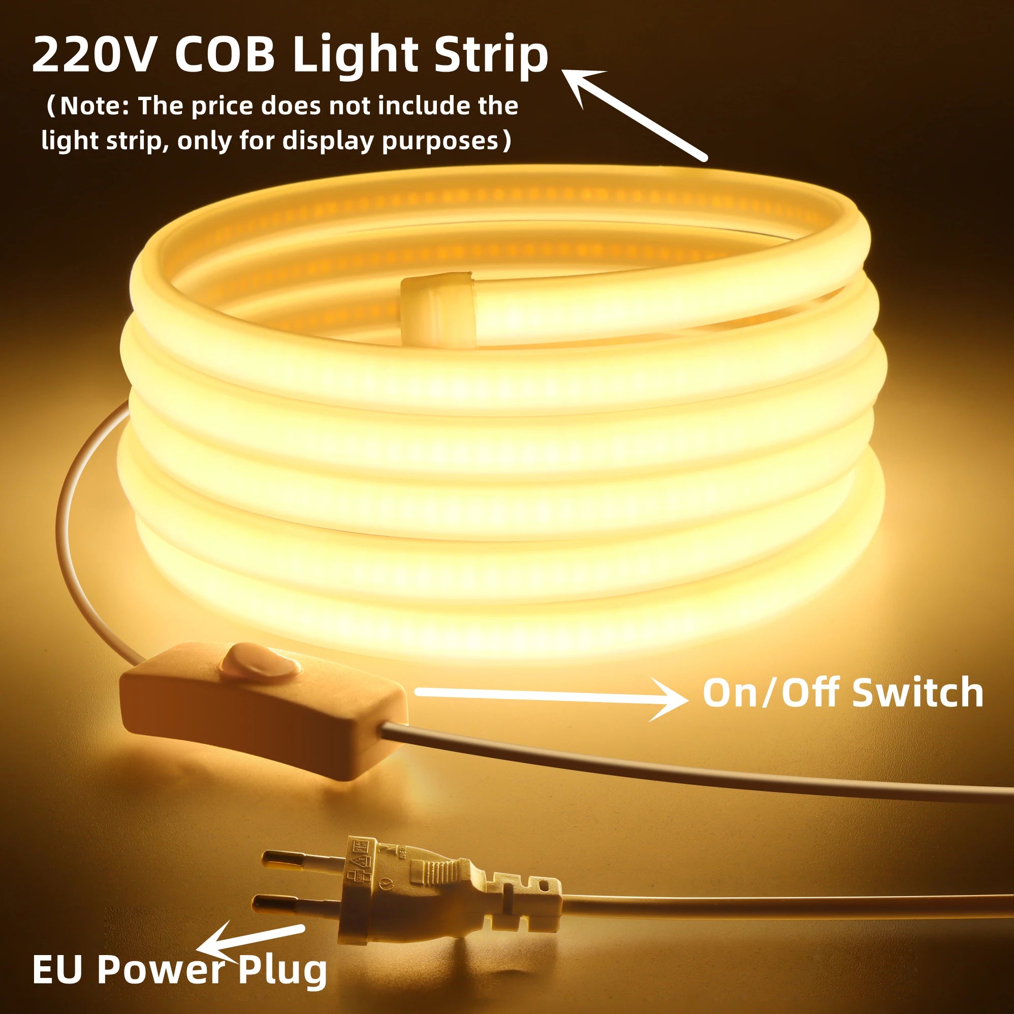 Power Plug with ON/OFF Switch For 220V 110V COB LED Strip Light,Free Soldering EU/US Power Plug Cable LED Light Accessory