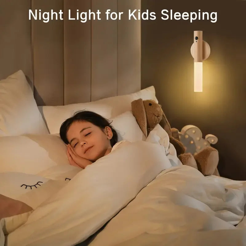 1/2PCS LED Night Light Motion Sensor Lamp ABS Wood Grain Wall Lights Rechargeable Magnetic for Bedroom Bedside Stairs Hallway