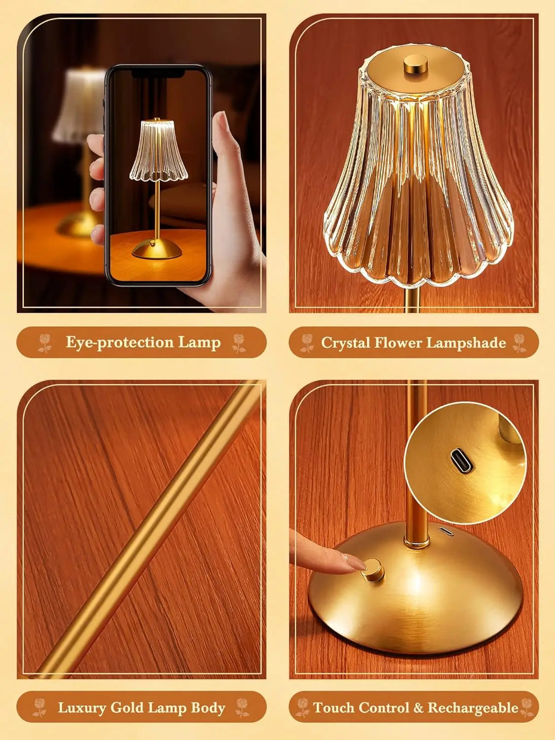 Table Lamp LED Touch Sensor Desktop Night Light Rechargeable Wireless Reading Lamp for Restaurant Hotel Bar Bedroom Decor Light