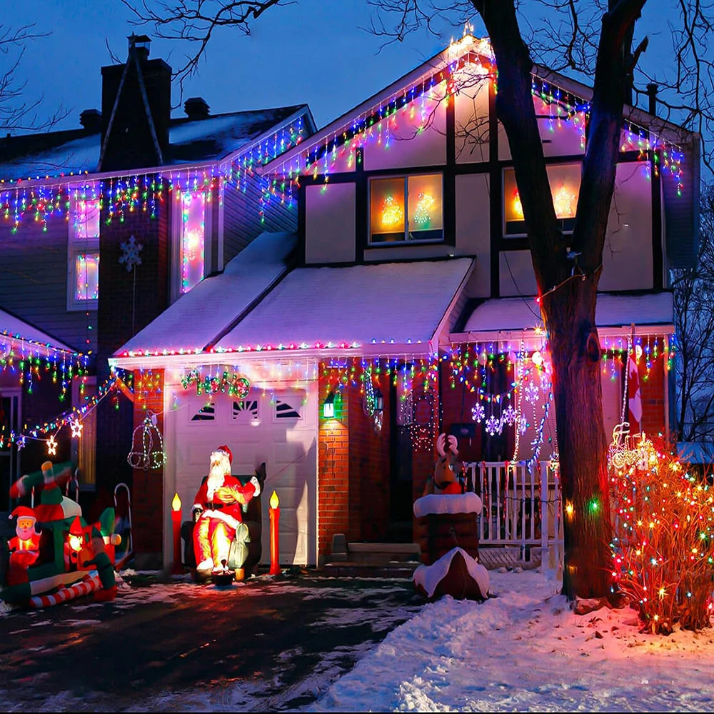 3.5M/7.5M Solar Curtain Icicle Light Outdoor Eaves Decor String Lights Garden Party Yard Christmas Decoration Holiday Garlands