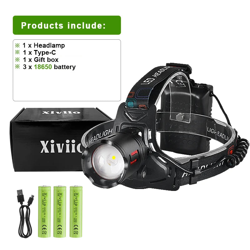 350000000 Ultra Powerful LED Headlamp Super Bright 4000M Head Flashlight Rechargeable Head Torch Fishing Hunting Headlight 18650