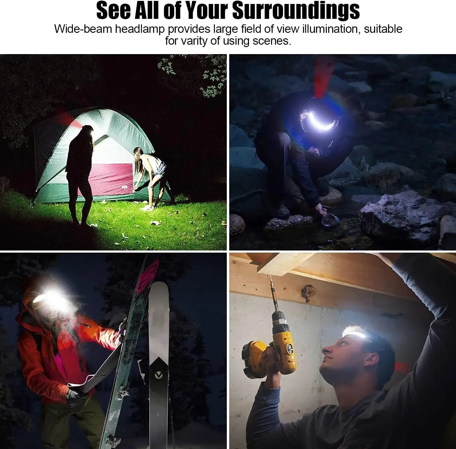 LED Headlamp Rechargeable Headlamps Flashlight Wide Beam Waterproof Headlight Head Lamp Light for Fishing Running Camping