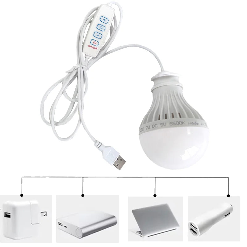 DC5V Led Camping Light 5W/7W Usb Emergency Bulb 3-color Dimmable Hanging Tent Light Barbecue Fishing Repair Outdoor Equipment