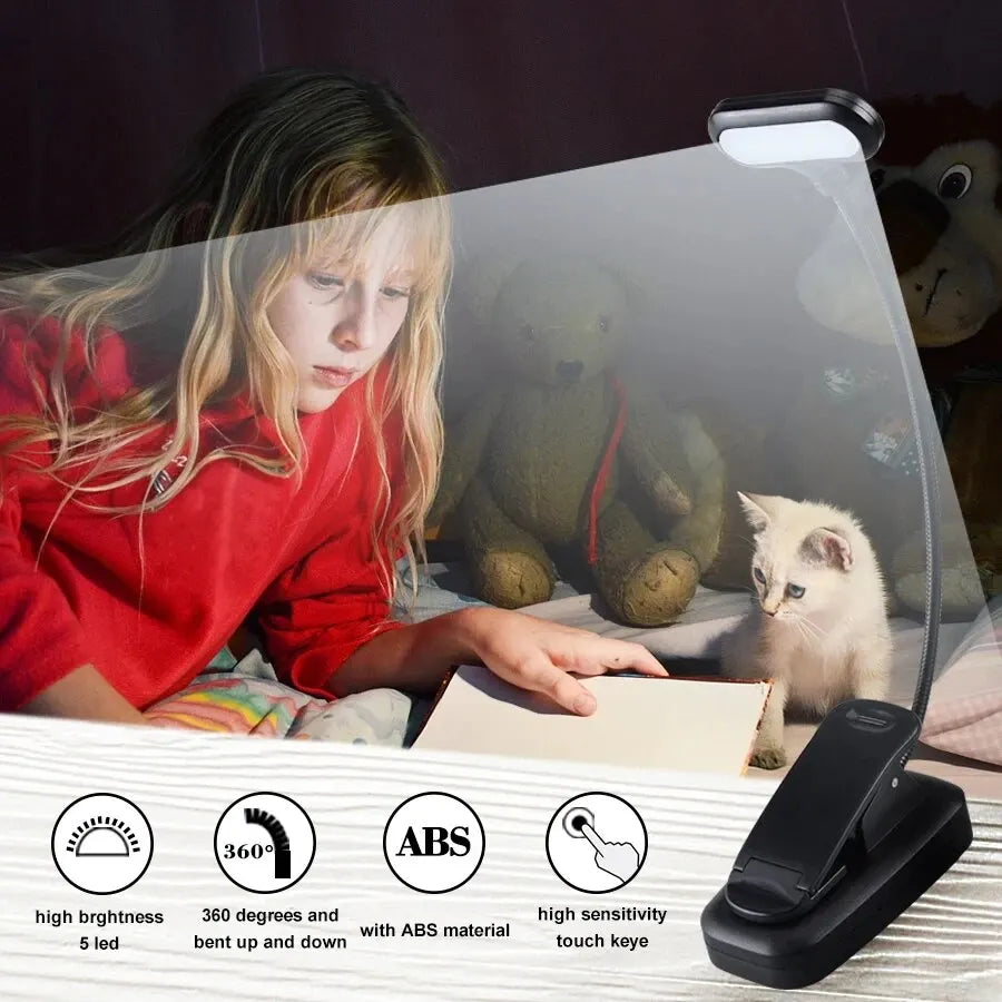 Adjustable LED Clip-On Book Lamp Table Battery Powered Flexible Study Learning Desk Lamp Portable Bedroom Reading Night Light