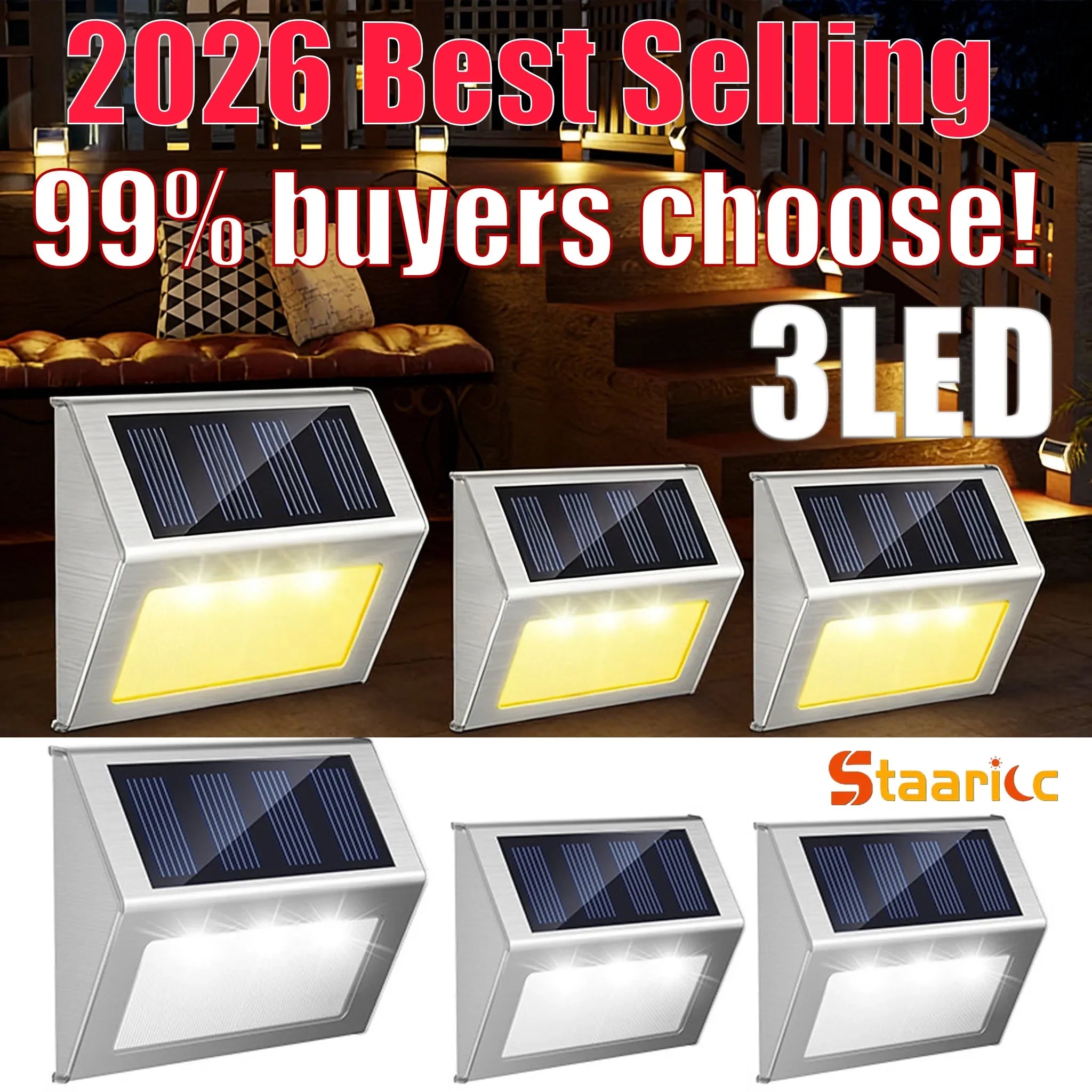 STAARIC 3LED Solar Stainless Steel Staircase Step Guardrail Wall Light Outdoor Courtyard Garden Decoration Atmosphere Light
