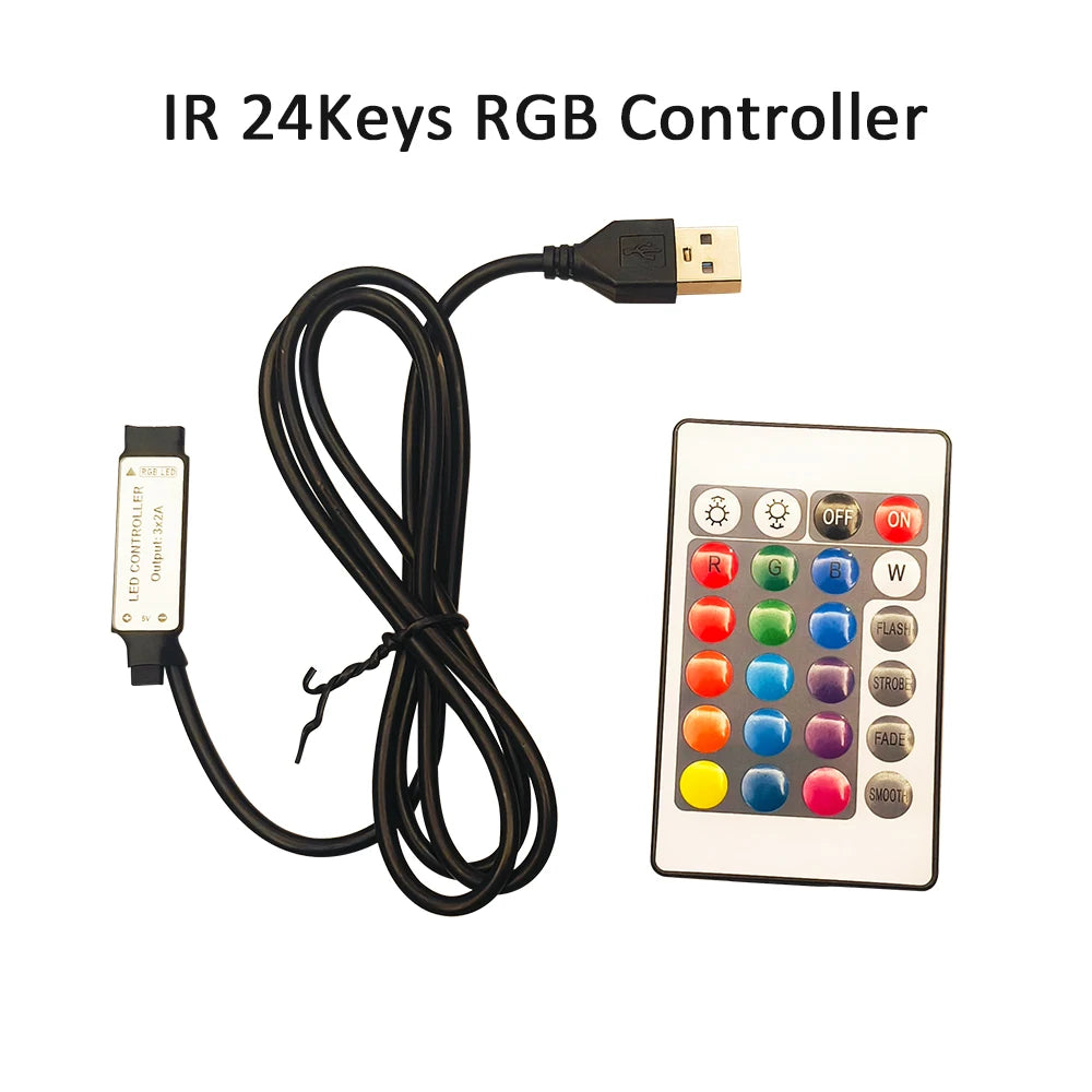 24key IR RGB LED Controller 4Pin USB 5V Mini Control Cable Remote Dimmer for 5050 3528 2835 RGB LED Strip for Home Decoration