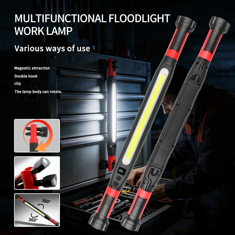 2026 NEW 10000Lumens Rechargeable LED Work Light with Power for Car Emergency Repair, Powerful Magnetic Flashlight with Hooks