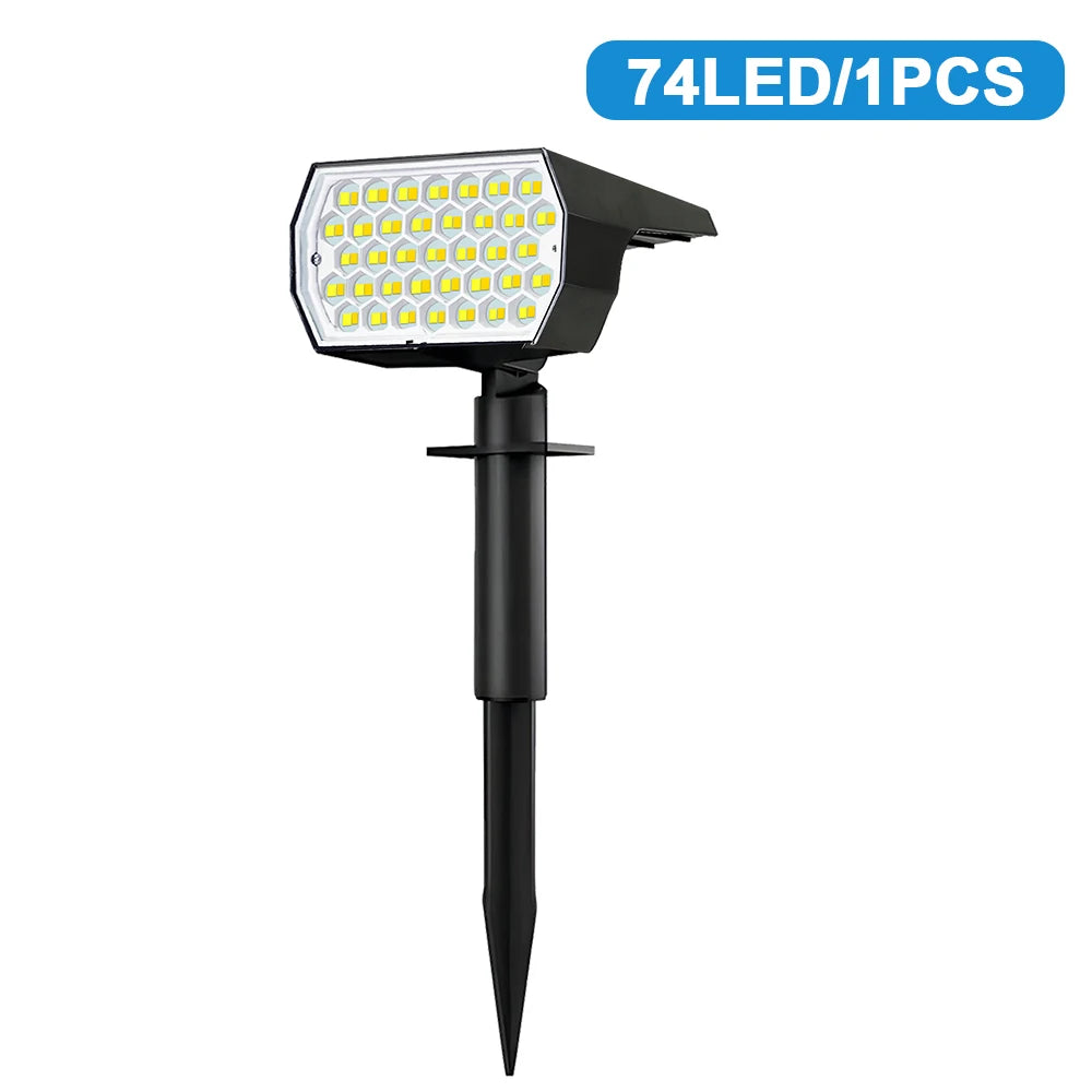 1-6PCS 74LED Tricolor Solar Spot Lights Super Bright Waterproof IP65 Solar Powered Garden Lighting For Outside Landscape