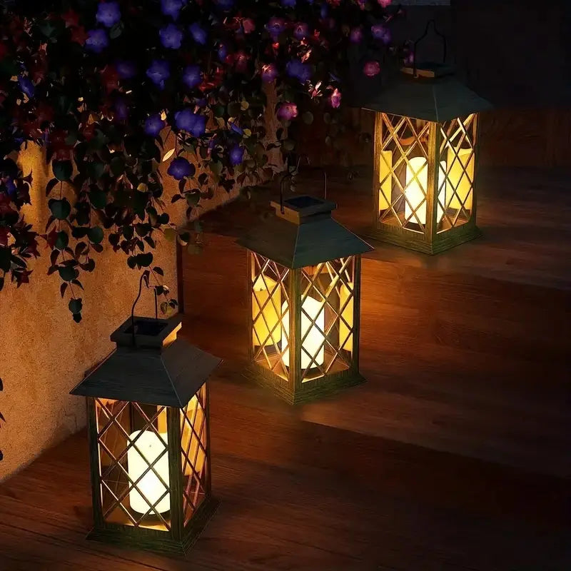1pcs Solar Powered Hanging Lamp Flickering Flameless Candle Waterproof LED Light For Table Patio Lawn Outdoor Party Decorative