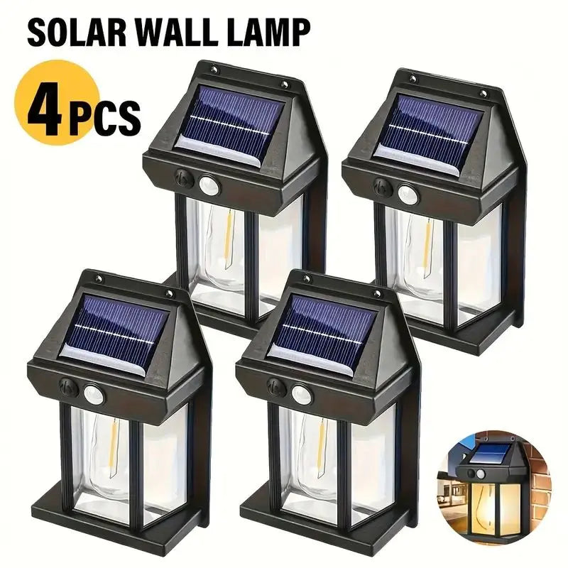 Pack Solar Wall Lights IP44 Waterproof Motion Sensor LED Lantern, Outdoor Wall Mounted Lighting for Courtyard Porch Deck Garden