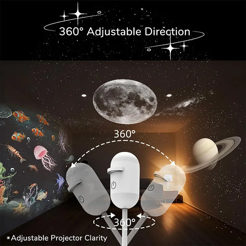 2 In 1 Usb Mini Galaxy Star Projector Night Light 12 Films Starry Sky Ambient Light For Car Home Decoration For Adults And Kids