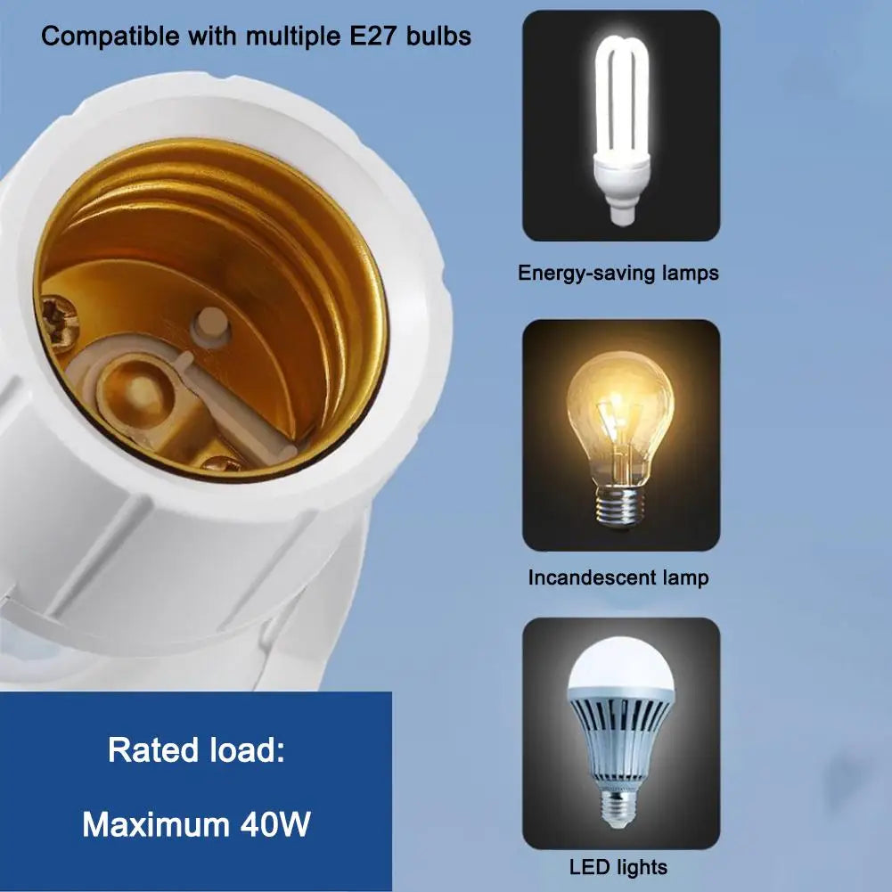 Motion Sensor Light Socket E26 Screw Bulb Adapter Adjustable Auto On/Off Night Light Control For Basement Storage Room Garage