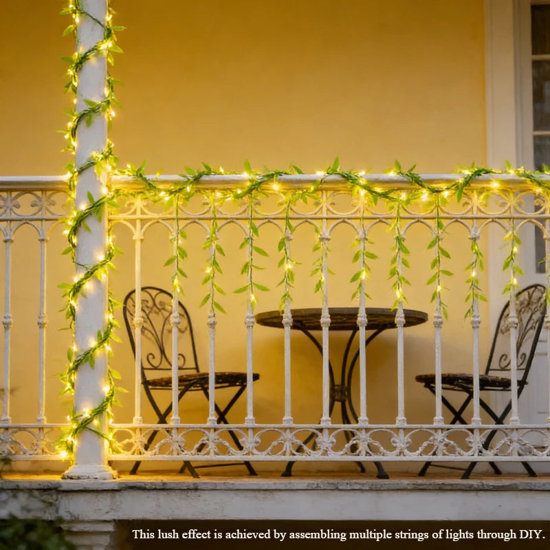 2M 20LED Willow Curtain Copper Wire String Light Imitation Leaf Battery Box Powered Constant Brightness Decorative Light String