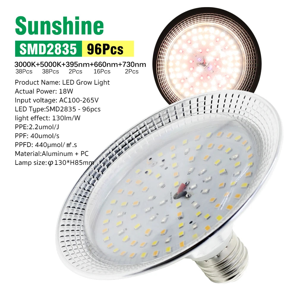 E27 18W Full Spectrum LED Grow Light Sunlike Phytolamp Bulb for Plants Flower Greenhouse Tent Hydroponic