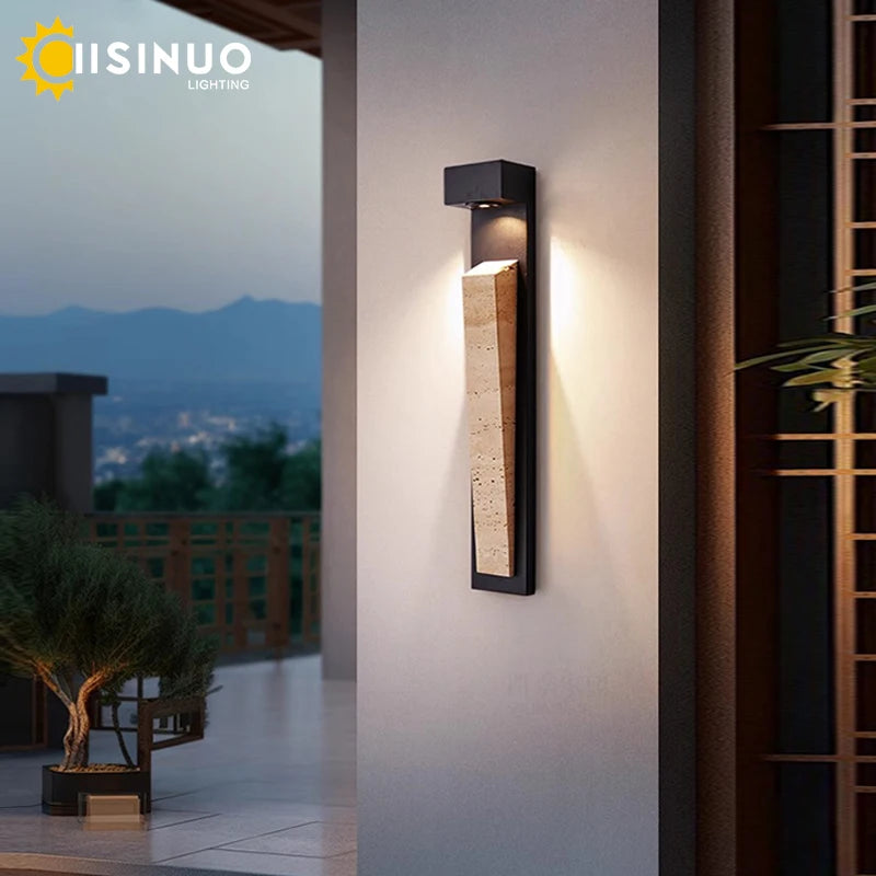 Waterproof Outdoor Wall Light Natural Stone Exterior IP65 Weather-Resistant Lighting for Garden Porch Balcony Villa & Patio Deco