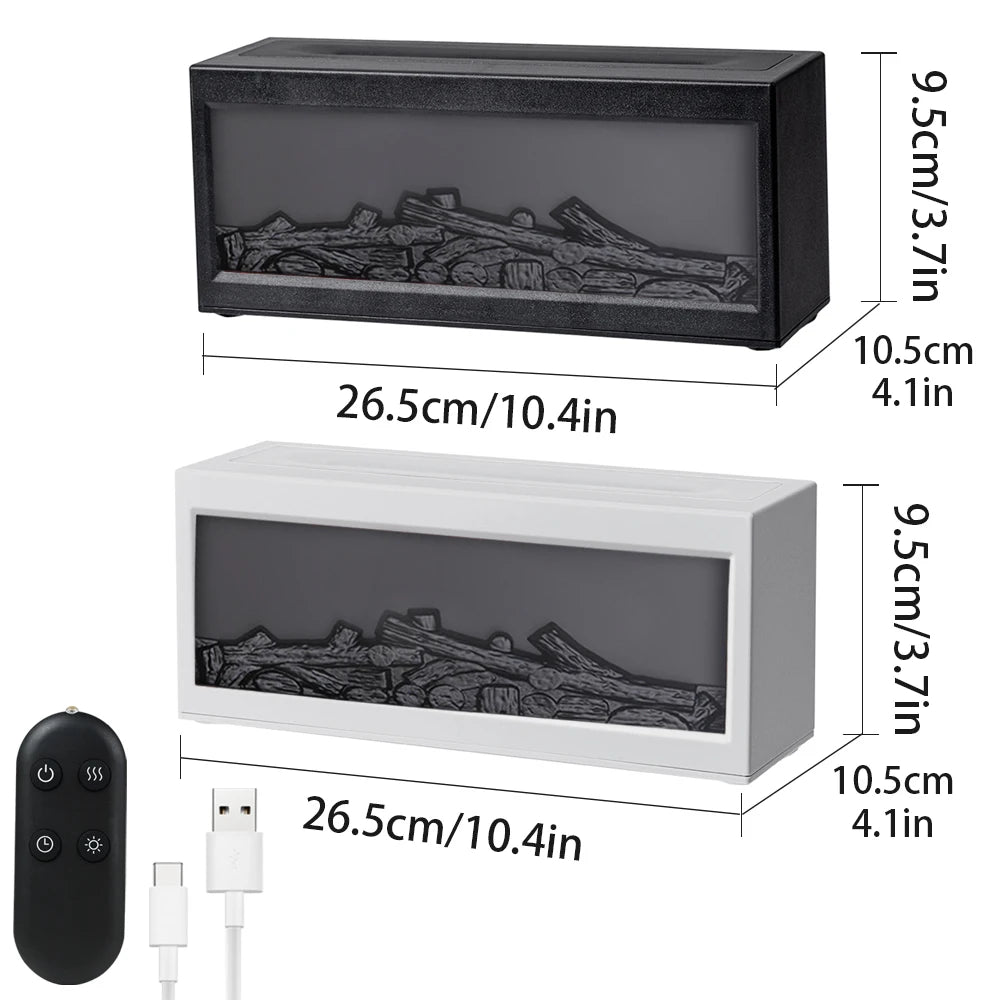 LED Simulated Flame Fireplace Aromatherapy Machine RGB Colorful Atmosphere Light Timming Home Air Humidifier with Remote Control