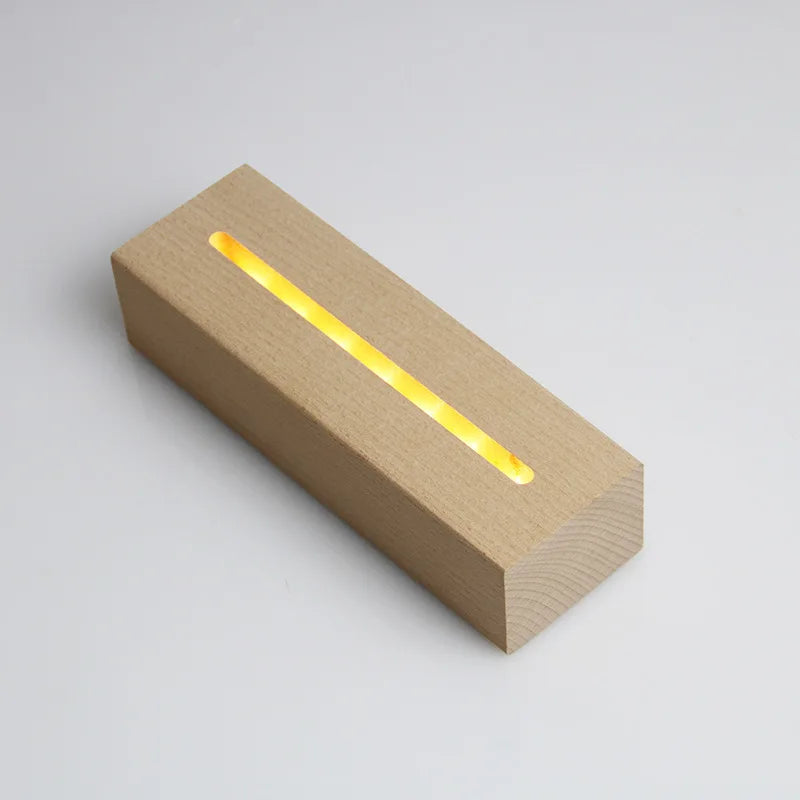 5.9 Inch Wood Base Led Light Display Stand AAA Battery Powered for Custom Acrylic Night Lamp Resin Glass Art DIY