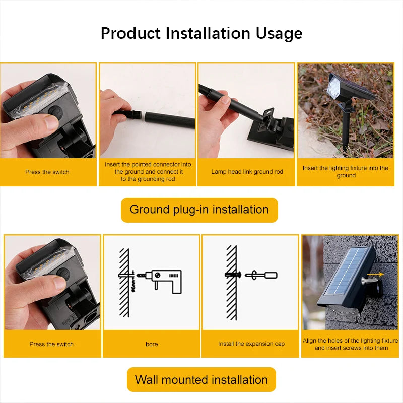 10 LEDs Solar Spotlight Outdoor, 180° Adjustable Waterproof & Anti-Aging Ground/Wall Mount, for Garden Yard Landscape Lighting
