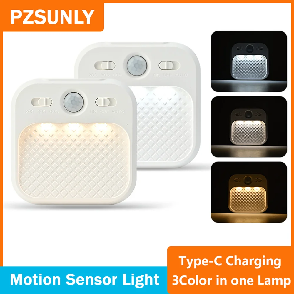 Wall Lamp Motion Sensor LED Night Light Rechargeable Stick-on Magnet Night Lamp for Bedroom Stairs Cabinet Hallway Kitchen Light