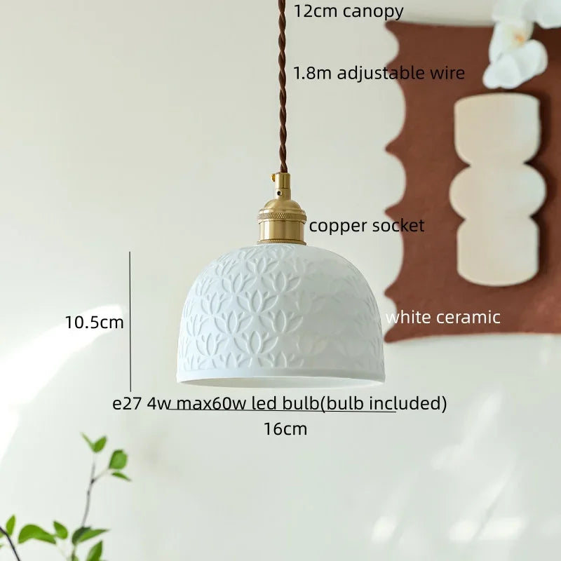 IWHD Home Decor LED Pendant Light Fixtures Bedroom Hallway Living Room Nordic Modern Leaf Ceramic Copper Socket Hang Lamp Lampen