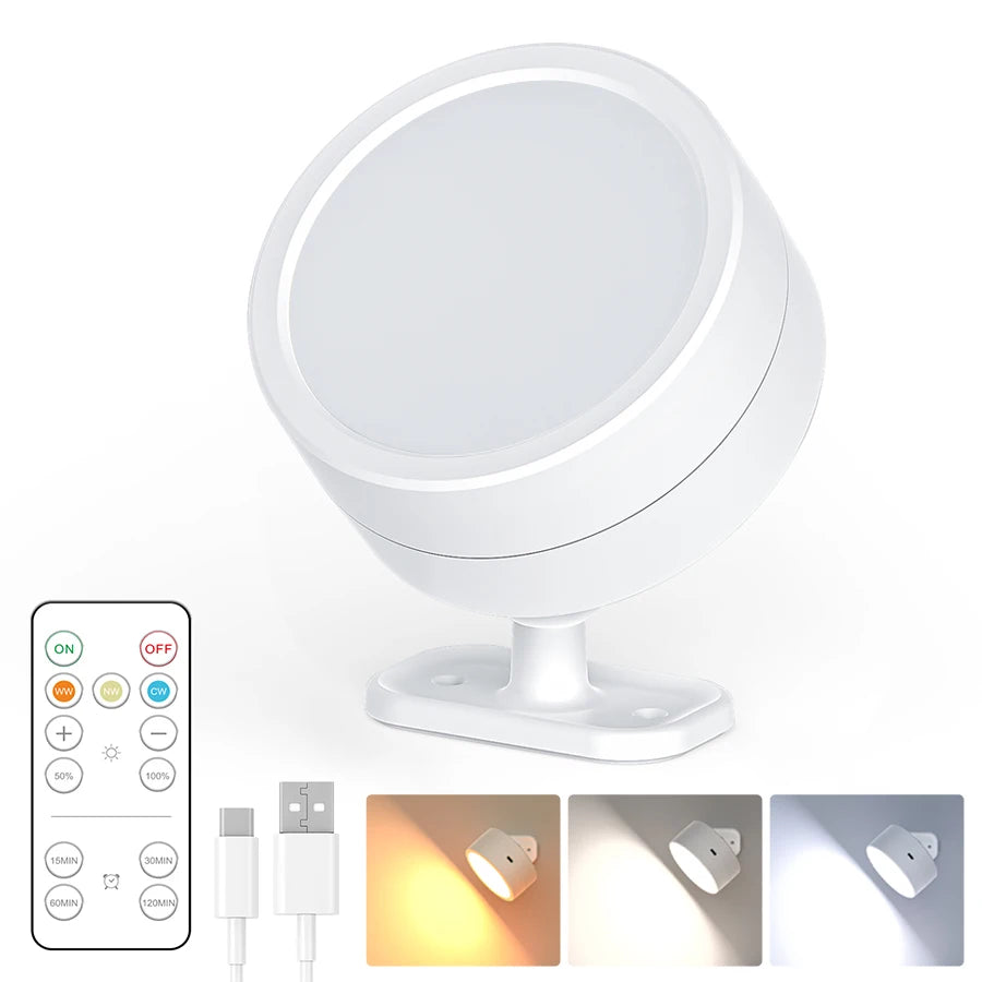 LED Magnetic Wall Lights Wireless Rechargeable Wall Lamp 360° Rotation Ambient Light With Remote Spotlight Wall Sconce RoomDecor