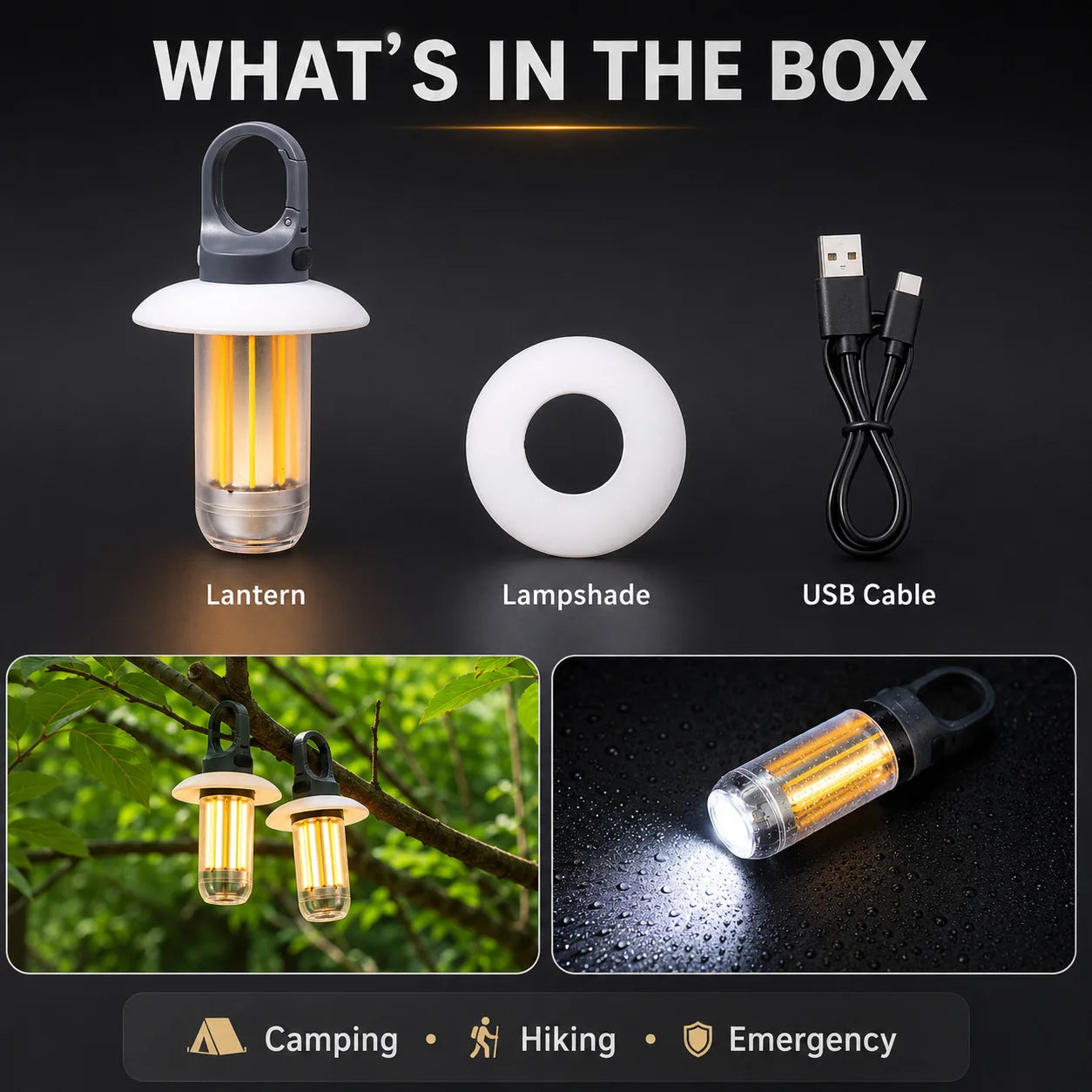 LED Rechargeable Flashlight Camping Lantern 5 Modes Super Bright Portable Hanging Tent Lamp Waterproof Hiking Fishing Outdoor