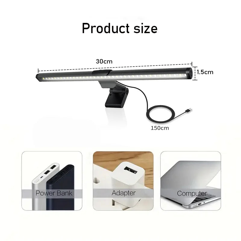 30CM LED Desk Lamp Monitor Light Bar Eye-Care Stepless Dimming Lighting Table Lamp Computer Monitor Screen Light for Work Gaming